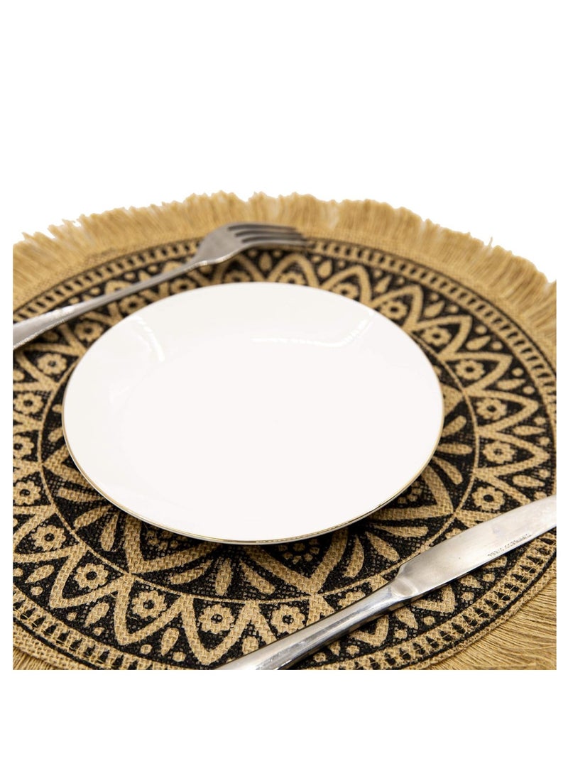 Set of 6 Round Placemats – Beige Braided Placemats with Tassels, Stylish Winter & Fall Dining Table Mats for Kitchen and Plates