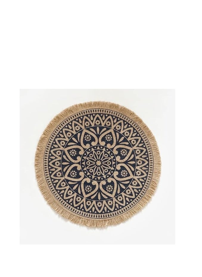 Set of 6 Round Placemats – Beige Braided Placemats with Tassels, Stylish Winter & Fall Dining Table Mats for Kitchen and Plates