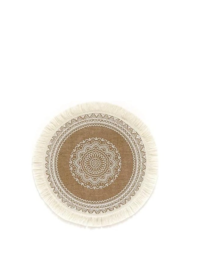 Set of 6 Round Placemats – Beige Braided Placemats with Tassels, Stylish Winter & Fall Dining Table Mats for Kitchen and Plates