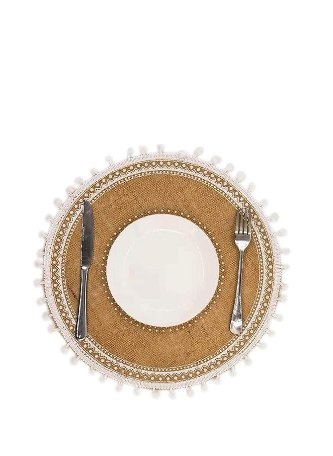 Set of 6 Round Placemats – Beige Braided Placemats with Tassels, Stylish Winter & Fall Dining Table Mats for Kitchen and Plates