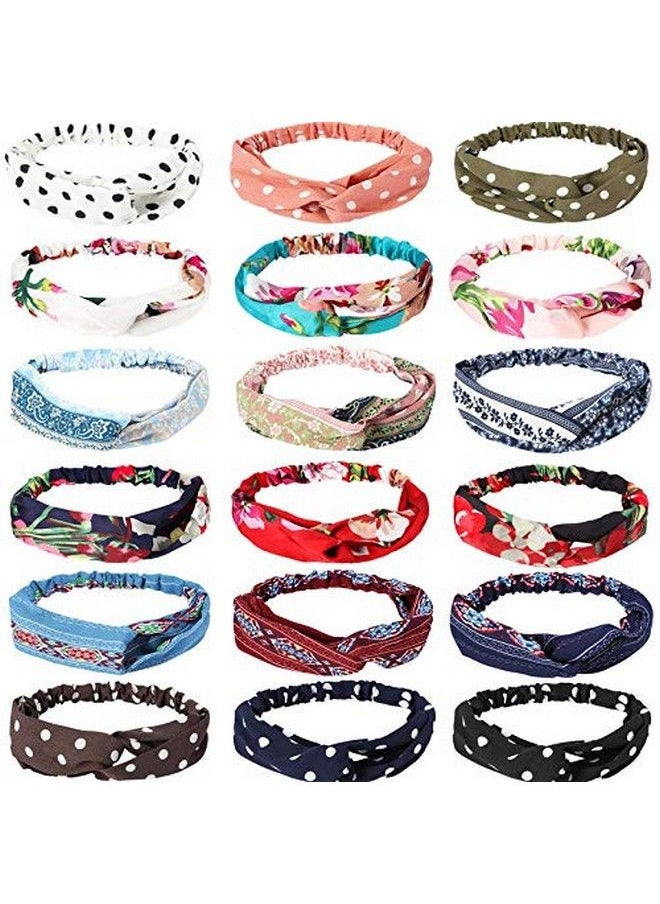 Trendy Club Women's Boho Vintage Flower Print Fabric Headband Retro Polka Dot Criss Cross Elastic Hairband - Multicolor, 10 Pieces