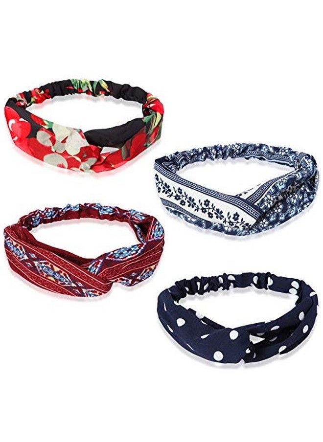 Trendy Club Women's Boho Vintage Flower Print Fabric Headband Retro Polka Dot Criss Cross Elastic Hairband - Multicolor, 10 Pieces