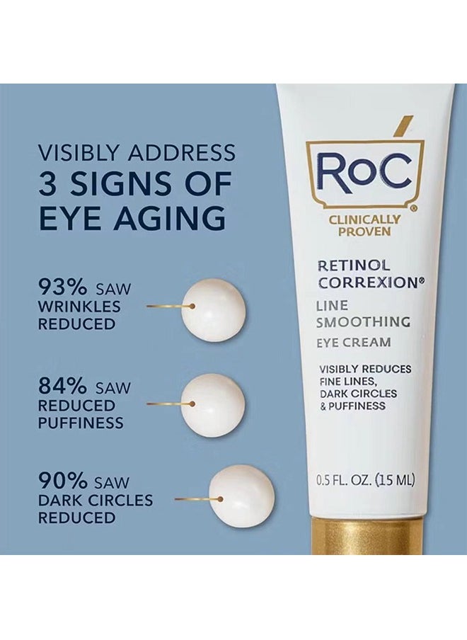 Retinol Correxion Soin Lissant Creme Yeux ，RoC Retinol Correxion Under Eye Cream for Dark Circles & Puffiness, Daily Wrinkle Cream, Anti Aging Line Smoothing Skin Care Treatment for Women and Men, 15ml