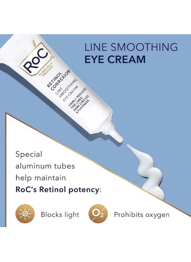 Retinol Correxion Soin Lissant Creme Yeux ，RoC Retinol Correxion Under Eye Cream for Dark Circles & Puffiness, Daily Wrinkle Cream, Anti Aging Line Smoothing Skin Care Treatment for Women and Men, 15ml