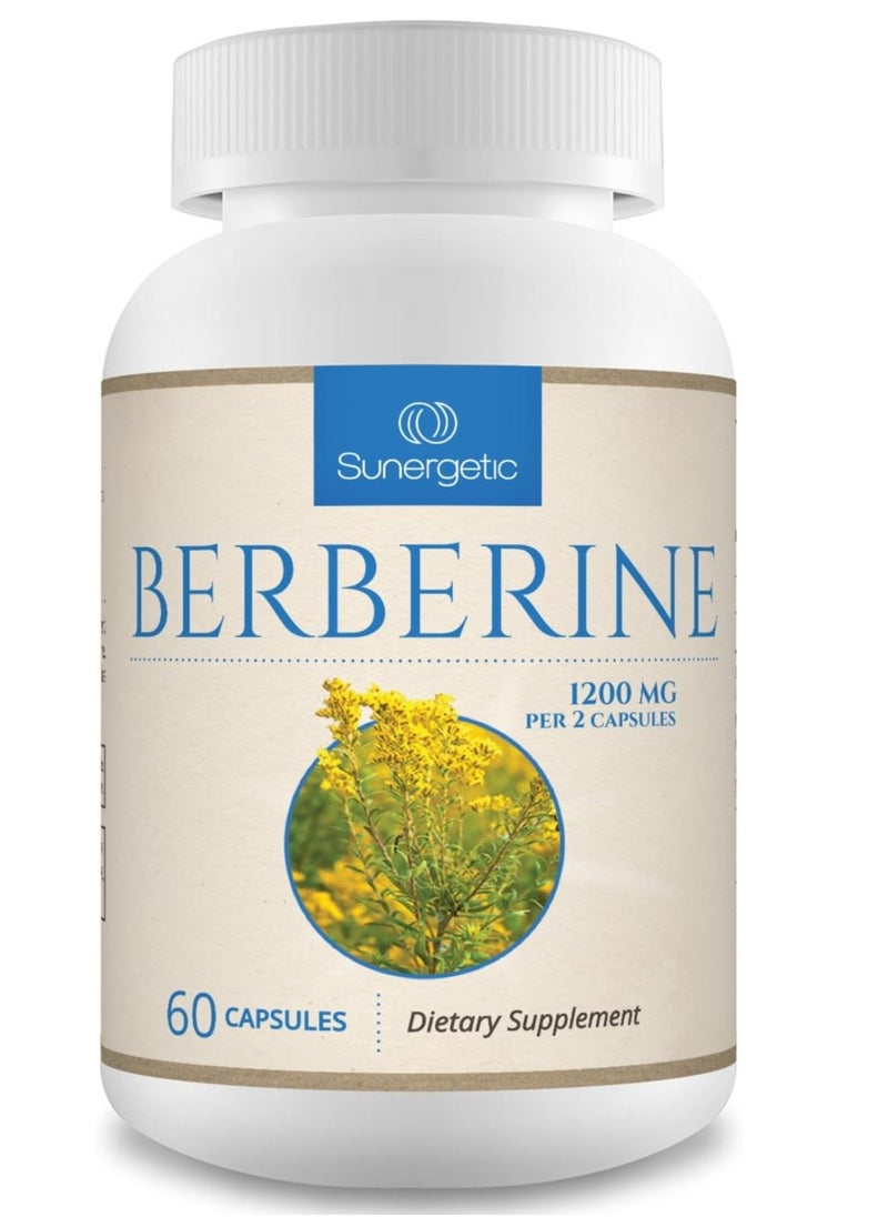 Sunergetic Premium Berberine Supplement - 1200mg of Berberine Per Serving - Berberine HCL Supplement Non-GMO - Immune Support- 60 Berberine Capsules