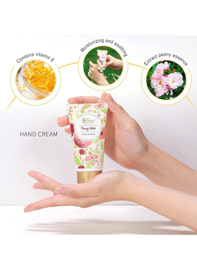 Lotion Sets for Women Gift Peony Wish Body Cream Gifts Set Include Hand Cream Foot Cream Soap Scented Candle Body Care for All Skin Types Skin Care Gift Set for Women