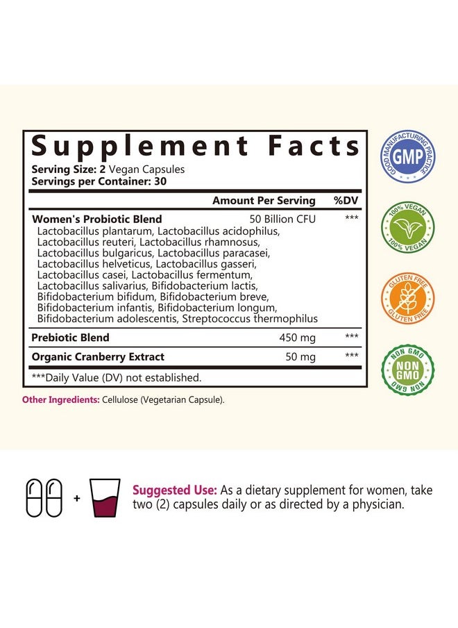 NatureMyst Women’s Probiotics, 50 Billion CFU, 18 Strains for Women, Plus Prebiotic & Cranberry, Support Digestive, Vaginal & Urinary Health, Shelf Stable, 60 Delayed Release Vegan Caps