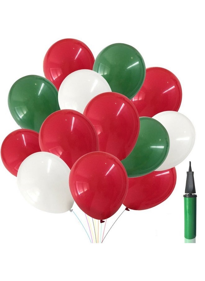 HK balloons® Xmas Decorations 100 pcs,12 Inches Party Green Red White Latex, with a Hand Held Air Inflator, Xmas Balloon (Red, White, Green, Pack of 2)