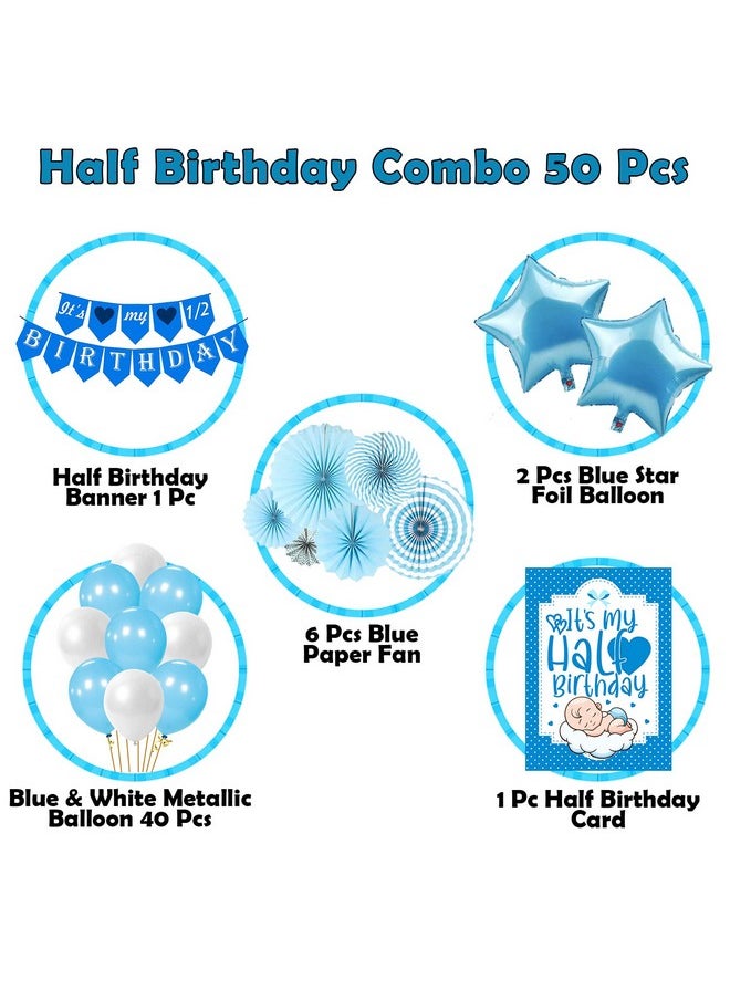 Party Propz It's My Half Birthday - Pack of 50 Pcs Half Birthday Decorations For Boys | 6 Months Decorations For Boys | Baby Boy Half Year Birthday Decorations | Half Birthday Decoration For Baby Boy