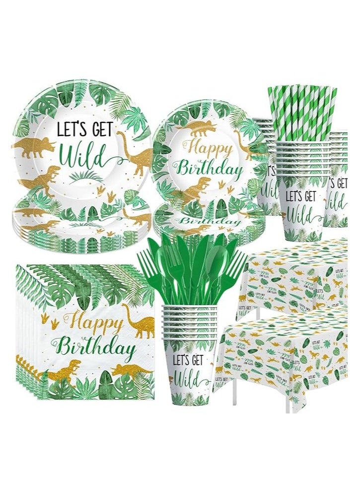 Safari Birthday Decorations Tableware, Dino Theme Jungle Party Decorations, Plates, Napkins, Cups, Tablecloth, Straws, Cutlery, Where The Wild Things Are Party Supplies | Serves 24