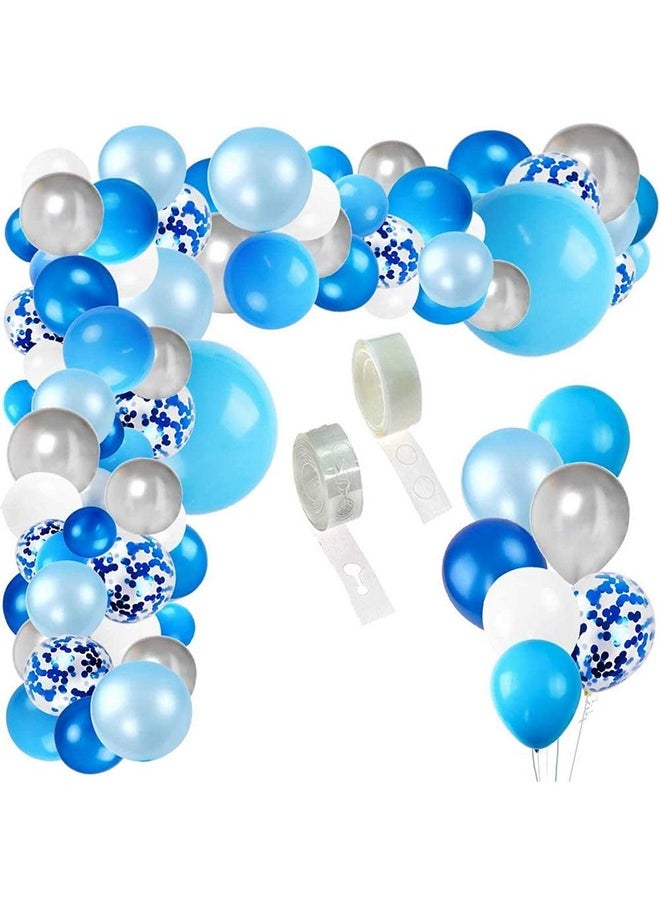 Theme My Party 130pcs Blue Balloon Garland Arch Kit, with Blue, White, Silver Metal Latex and Blue Confetti Balloons, for Background Backdrop Decoration of Birthday Boys Kids