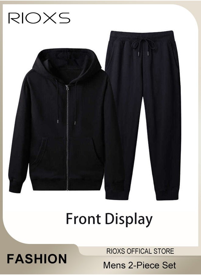 Men's 2-Piece Tracksuit Set with Hooded Jacket and Sweatpants, Comfortable Jogging Suits, Fashionable Athletic Full-Zip Sweat Suit, Made of Lightweight Stretch Material, Great for Indoor and Outdoor Activities