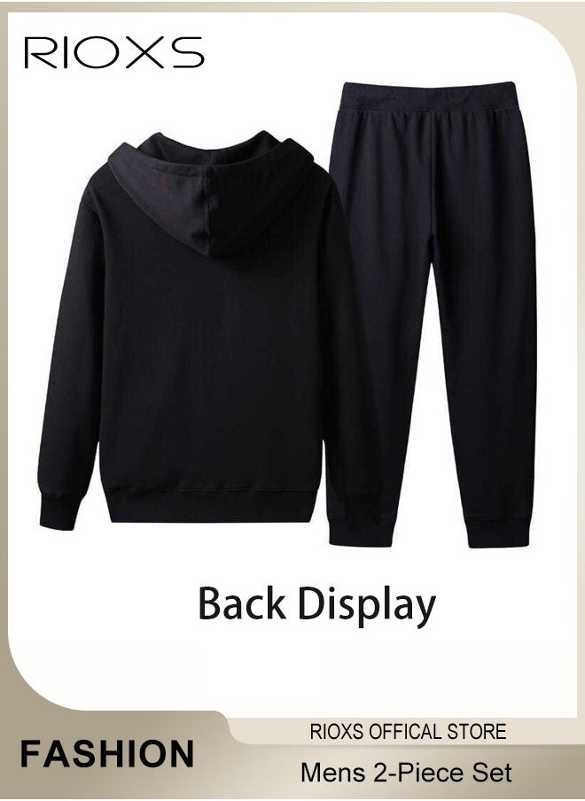 Men's 2-Piece Tracksuit Set with Hooded Jacket and Sweatpants, Comfortable Jogging Suits, Fashionable Athletic Full-Zip Sweat Suit, Made of Lightweight Stretch Material, Great for Indoor and Outdoor Activities