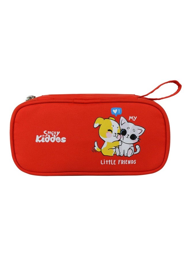 Smily Kiddos Polyester Zipper Pencil Pouch Kitty Theme (Red)