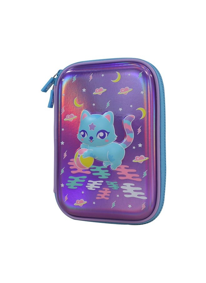 Smily Kiddos Single Compartment V2 Kitty Theme Purple Hardtop Pencil Case with Compartments - Kids Large Capacity School Supply Organizer Students Stationery Box - Girls Boys Pen Pouch, Purple