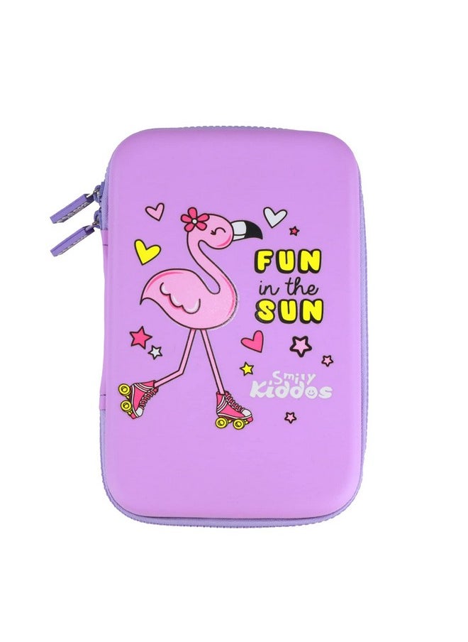 Smily Kiddos Ethylene Vinyl Acetate (Eva) Single Compartment Pencil Case Cute Large Hardtop Pencil Case Organizer School Kids Girls Women Pen Holder Pouch Multi Purpose (Fun Flamingo Theme,Purple)