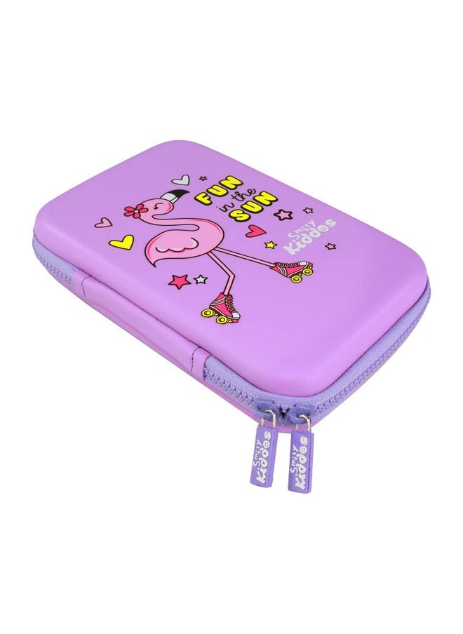 Smily Kiddos Ethylene Vinyl Acetate (Eva) Single Compartment Pencil Case Cute Large Hardtop Pencil Case Organizer School Kids Girls Women Pen Holder Pouch Multi Purpose (Fun Flamingo Theme,Purple)