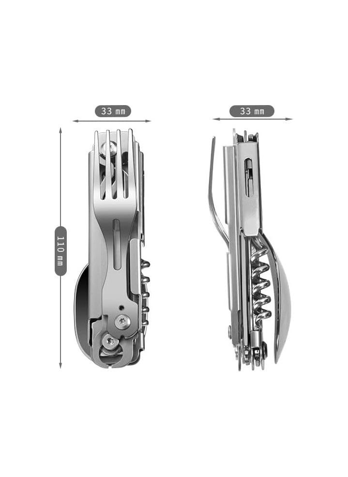 Outdoor Camping Utensil Set, Multi Tools 6 in 1 Stainless Steel Camping Spoon Fork Knife Combo