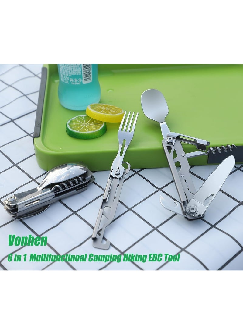 Outdoor Camping Utensil Set, Multi Tools 6 in 1 Stainless Steel Camping Spoon Fork Knife Combo