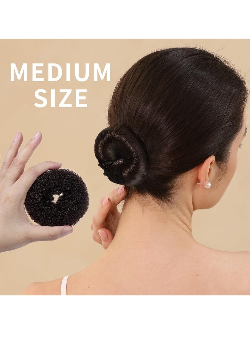 FANDAMEI 4PCS Donut Bun Makers for Kids with 4PCS Extra Small Hair Buns Kit, Ballet Bun Set with Elastic Hair Ties and Pins (Brown)