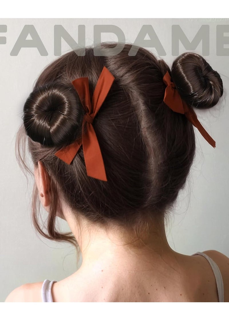 FANDAMEI 4PCS Donut Bun Makers for Kids with 4PCS Extra Small Hair Buns Kit, Ballet Bun Set with Elastic Hair Ties and Pins (Brown)