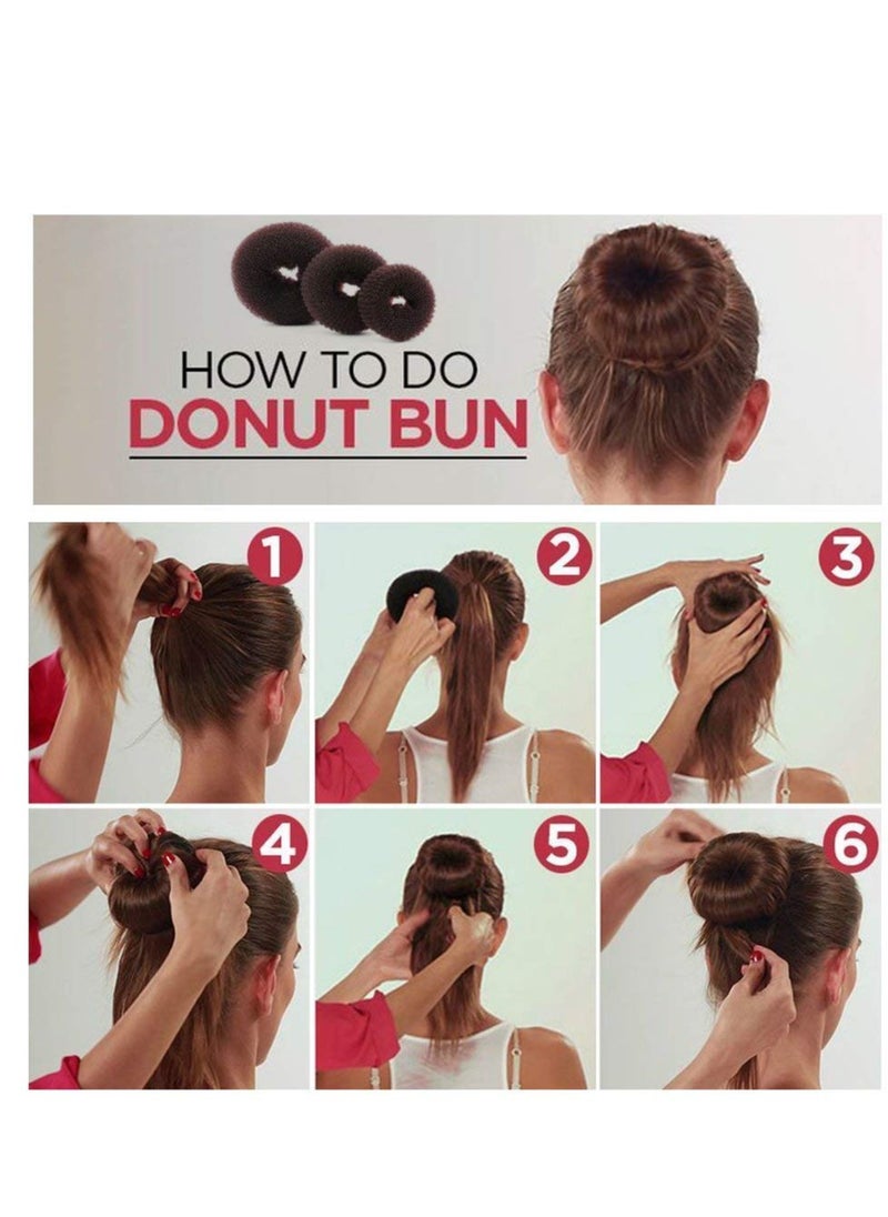 TsMADDTs Hair Bun Maker - Accessories Kit with 7pcs Donut Bun Makers, 5pcs Elastic Bands, 20pcs Hair Pins - Dark Brown