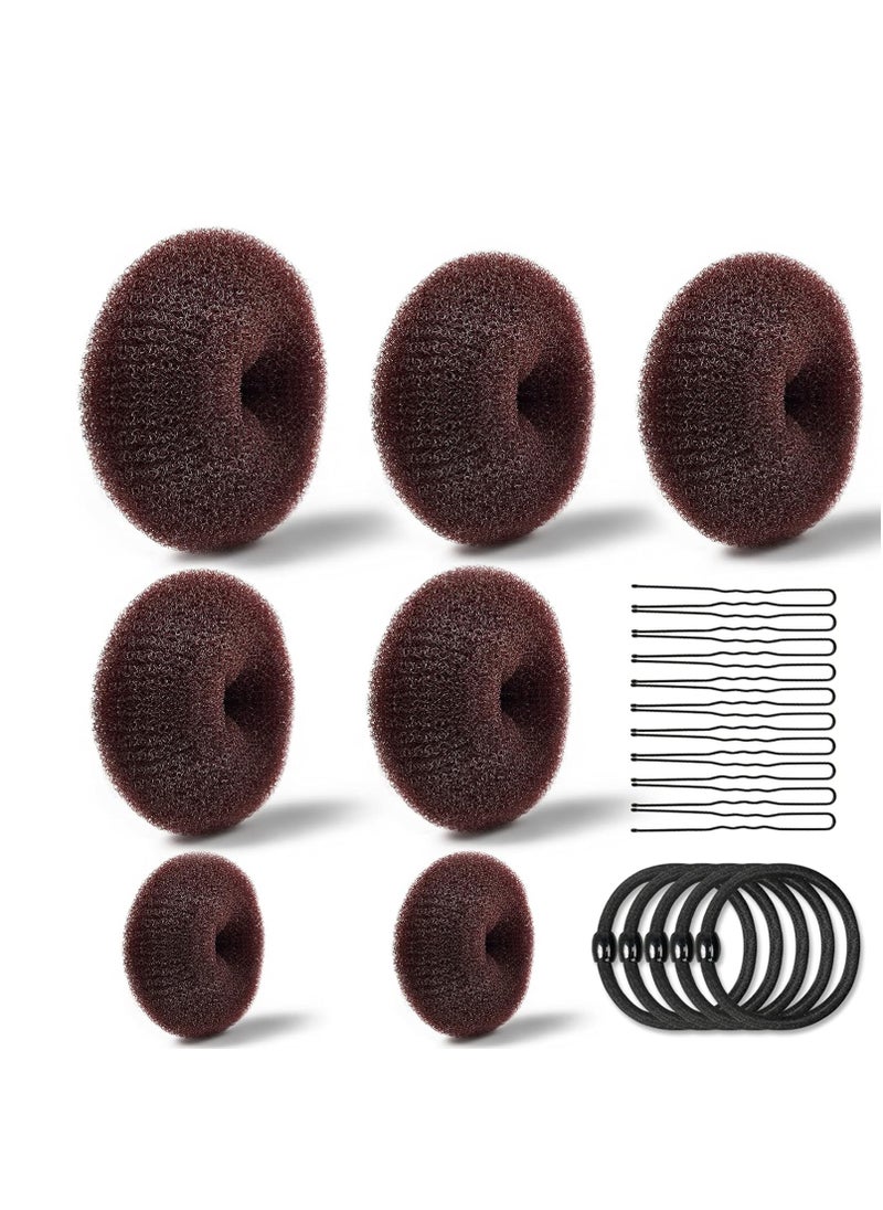 TsMADDTs Hair Bun Maker - Accessories Kit with 7pcs Donut Bun Makers, 5pcs Elastic Bands, 20pcs Hair Pins - Dark Brown