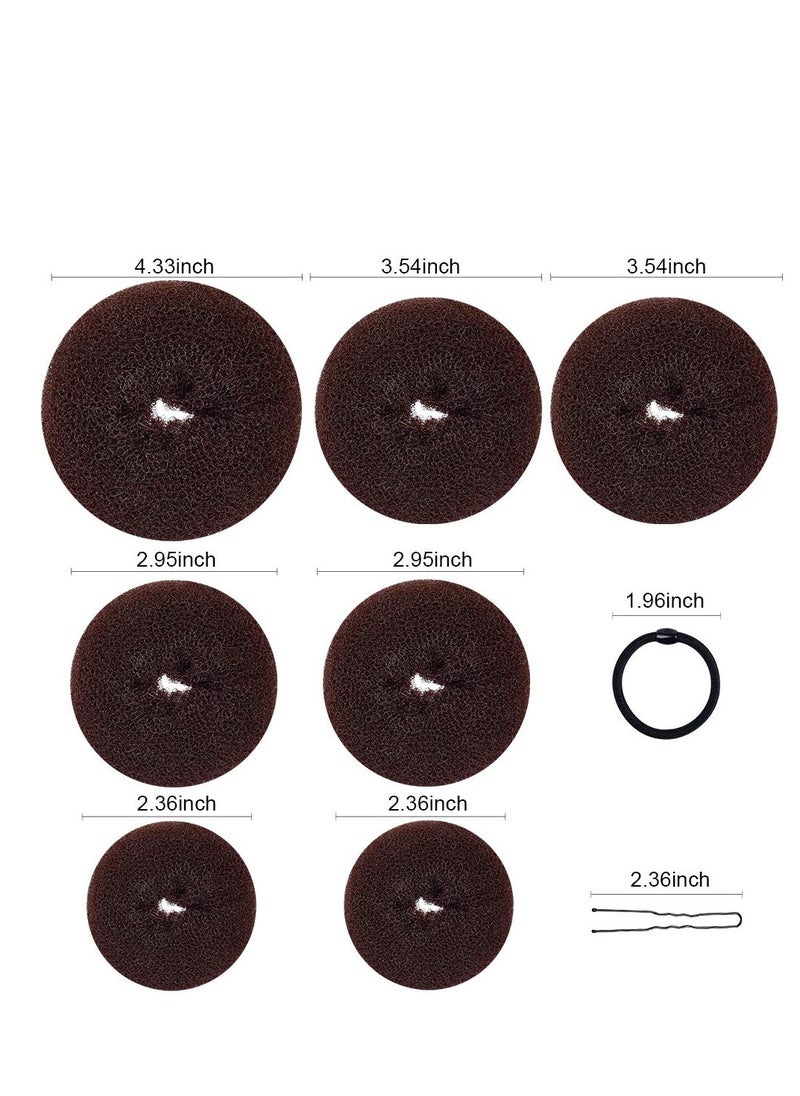 TsMADDTs Hair Bun Maker - Accessories Kit with 7pcs Donut Bun Makers, 5pcs Elastic Bands, 20pcs Hair Pins - Dark Brown