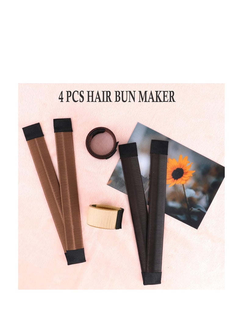 Boobeen 4 Piece Hair Bun Maker for Women DIY Girls - French Twist Snap Roll Tool for Long Hairstyles