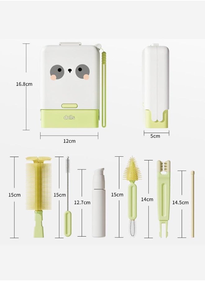 Bottle Brush Set - Baby Bottle Cleaner Kit with Silicone Brush, Nipple Brush, Straw Brush, Soap Dispenser, Drying Rack - 7 in 1 Bottle Cleaning Tool for Home and Travel