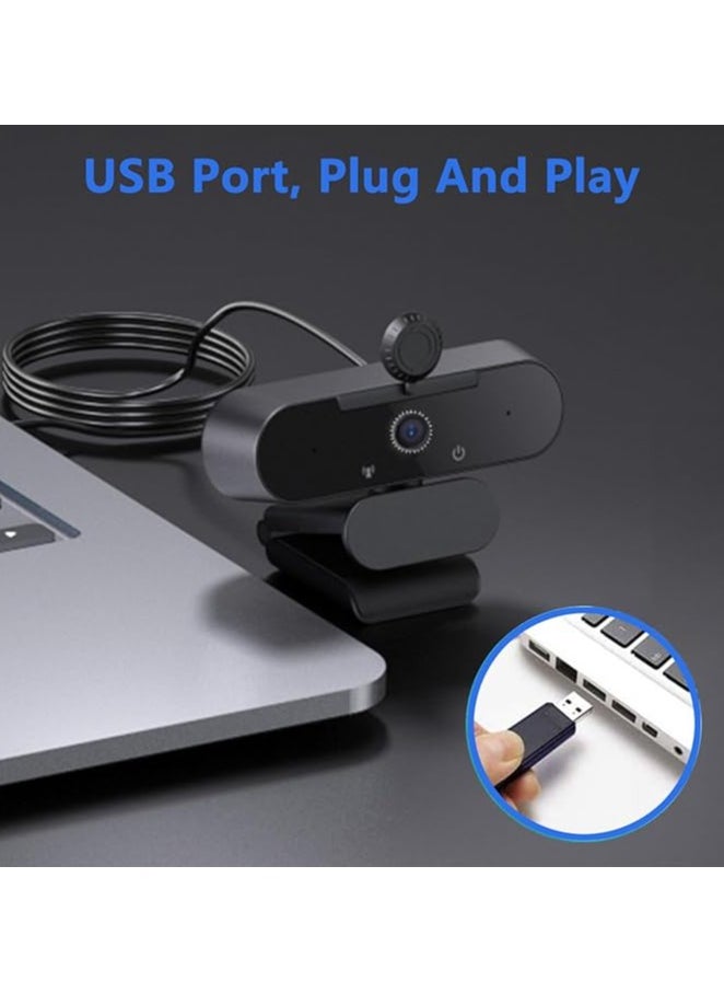 USB HD Webcam - 4K Webcam with Microphone, Auto Focus, Dual Noise Cancelling Microphones, Auto Light Correction, Protective Cover, Plug and Play, for Laptops, Desktops