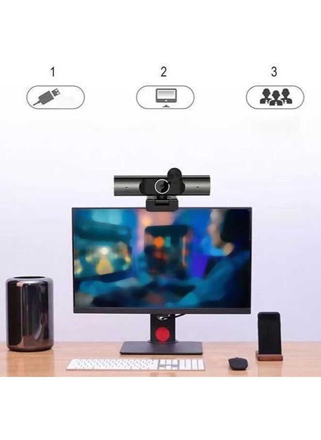 2K 30fps Auto Focusing Webcam with HiFi Speaker and Noise Reduction Mic,Plug and Play for Desktop Laptop Video Chat