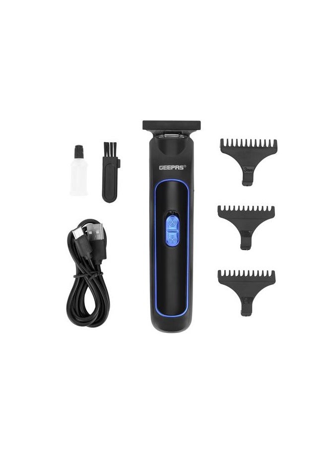 GTR8676 Rechargeable Beard Trimmer 3W - Grooming Kit with Comfortable Grip With Stainless Steel Precision Cutting Blade Black/Blue