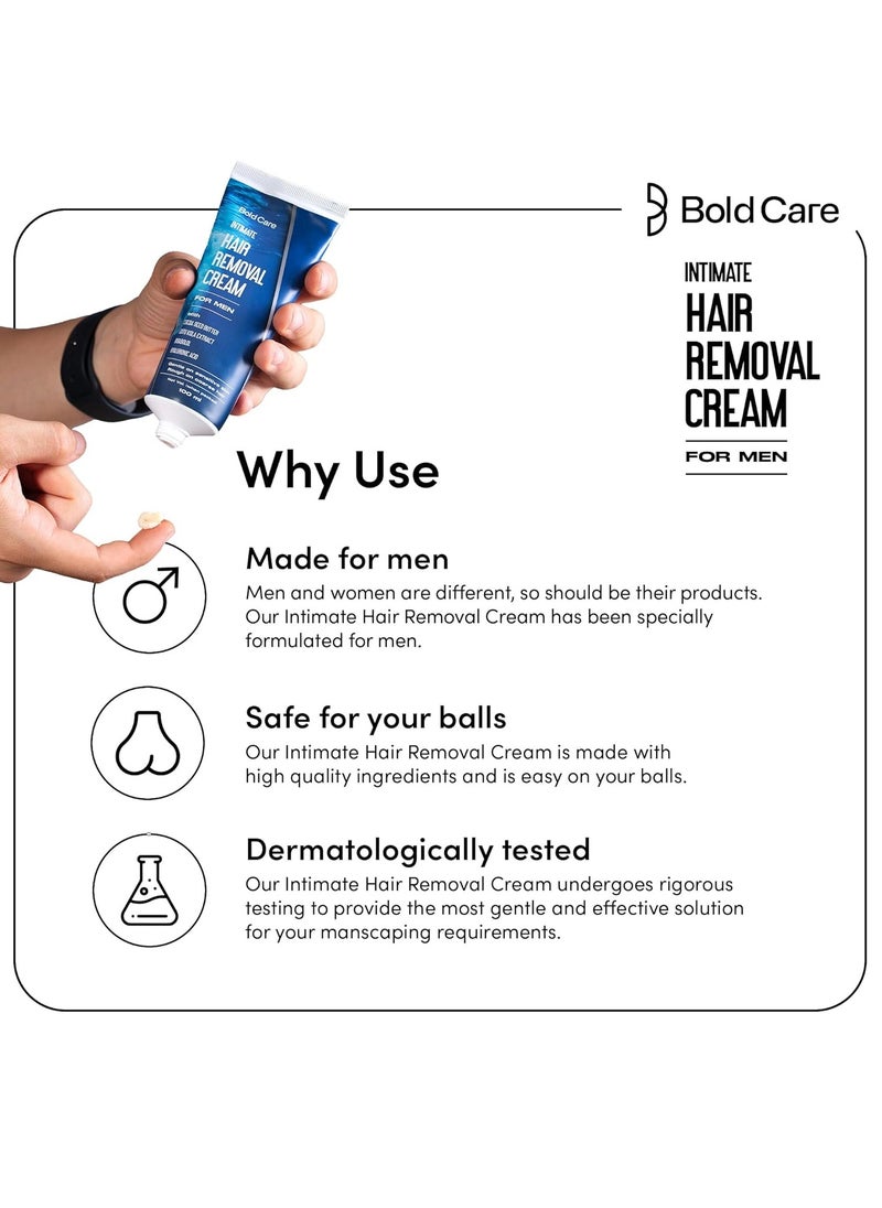 Bold Care Intimate Hair Removal Cream for Men – Fast & Painless, Soothing for Unwanted Coarse Pubic Hair, Suitable For All Skin Types - 100ml