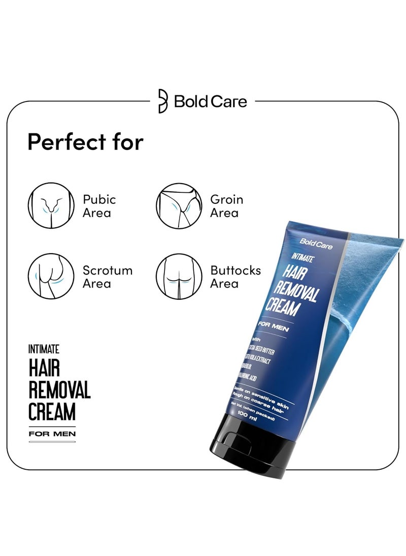 Bold Care Intimate Hair Removal Cream for Men – Fast & Painless, Soothing for Unwanted Coarse Pubic Hair, Suitable For All Skin Types - 100ml