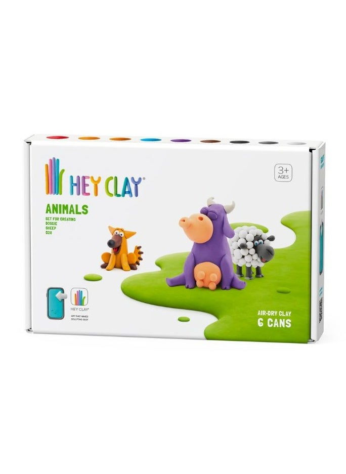 DIY Animals: Cow, Doggie, Sheep Plastic Creative Modelling Air-Dry Clay For Kids 6 Cans