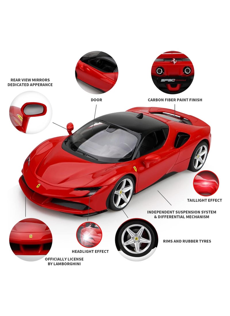 Remote Control Car, 1:14 Ferrari SF90 STRADALE Hobby RC Cars with LED Headlamps and Taillights, Four Open Design Toy Car for Boys Age 8-12