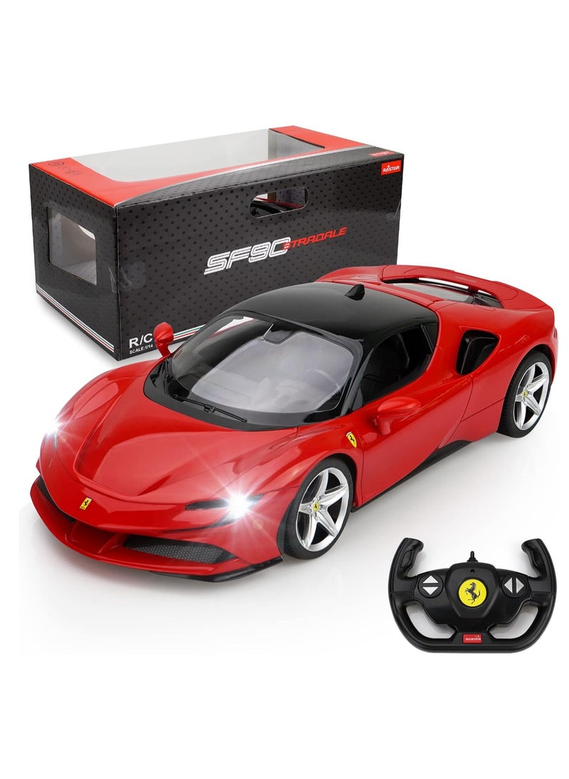 Remote Control Car, 1:14 Ferrari SF90 STRADALE Hobby RC Cars with LED Headlamps and Taillights, Four Open Design Toy Car for Boys Age 8-12