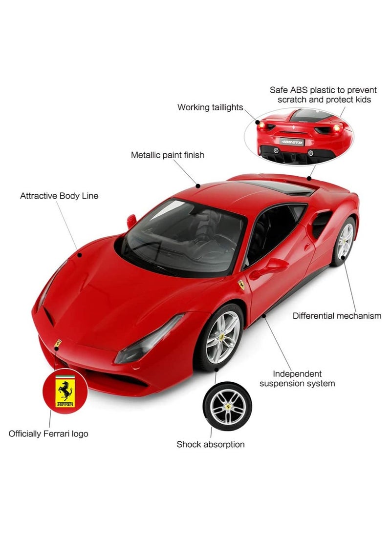 Ferrari 488 GTB Model, 1/14 Scale Ferrari Remote Control Car for Boys 8-12 - RED