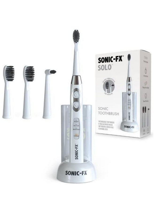 Onicfx Solo Sonic 3 Brushing Modes Toothbrush With Smart Timer Rechargeable Charging Dock ; Electric 1 Interdental And 2 Tooth Brush Heads Toothbrush Includes Replacement Of Heads White