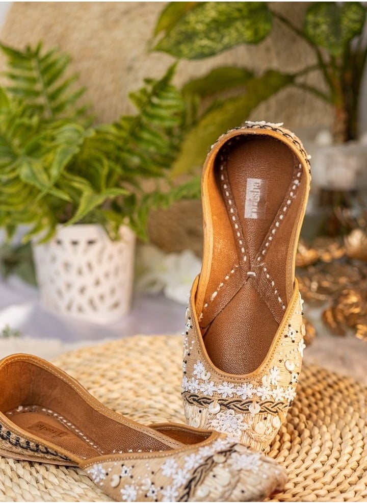 Women Beige Embroidered Mojari