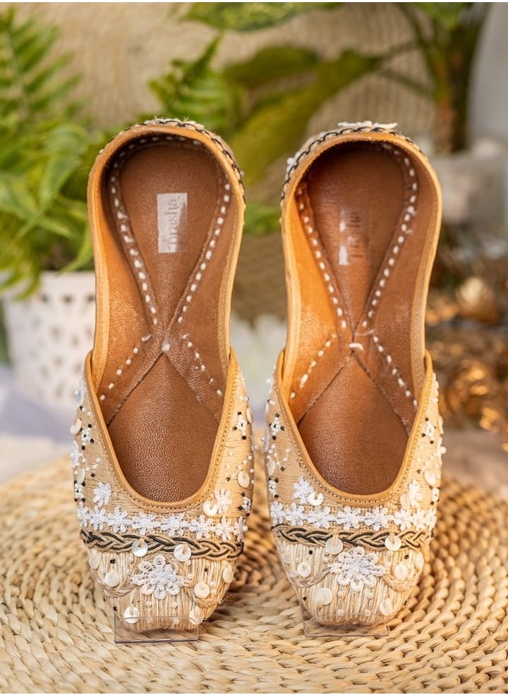 Women Beige Embroidered Mojari