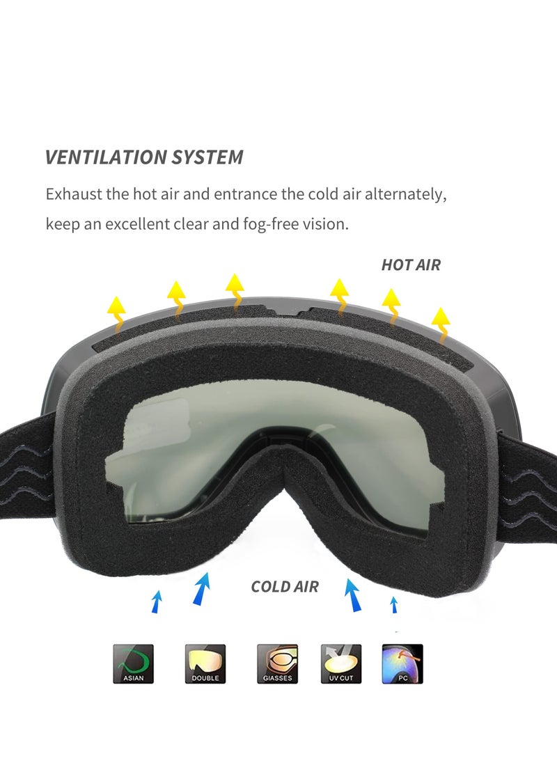 Ski Goggles Snowboard Glasses, OTG Framless Anti-Fog Spherical Interchangeable Lens 100% UV 400 Protection, Foam Anti-Scratch Dustproof for Men Women Youth Adult