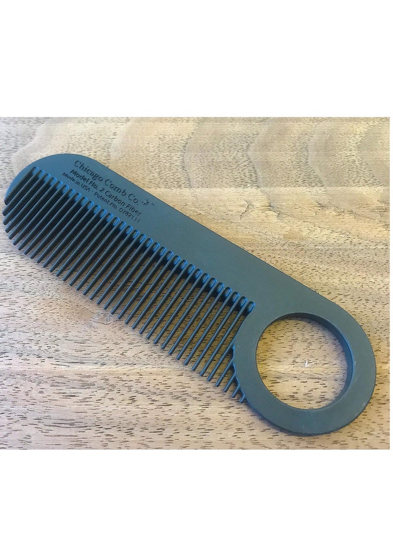 Chicago Comb Model 2 Carbon Fiber, Made in USA, Anti-static, 4 inches (10 cm) long, Fine-tooth, Pocket & Travel comb, for Thinner Hair, Beard & Mustache comb