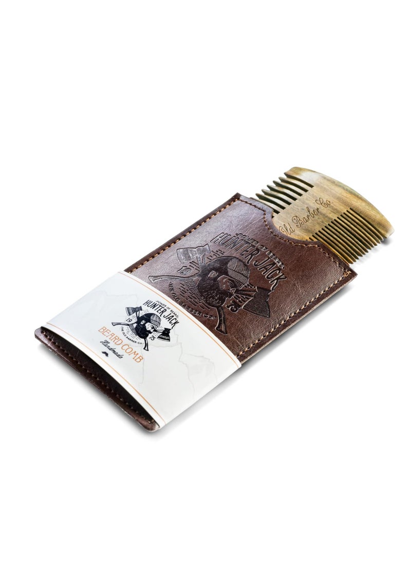 Sandalwood Handmade Beard Comb for Men - Premium Wooden Comb - Pocket Wood Comb in PU Leather Case