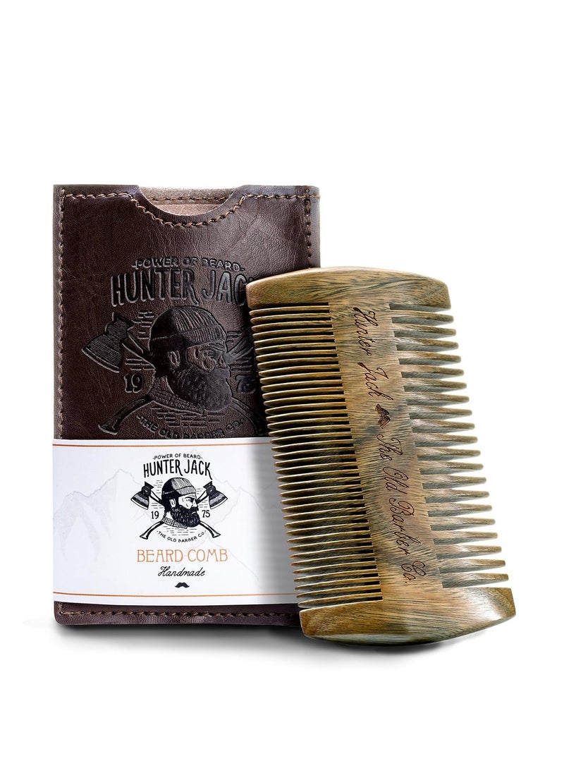 Sandalwood Handmade Beard Comb for Men - Premium Wooden Comb - Pocket Wood Comb in PU Leather Case