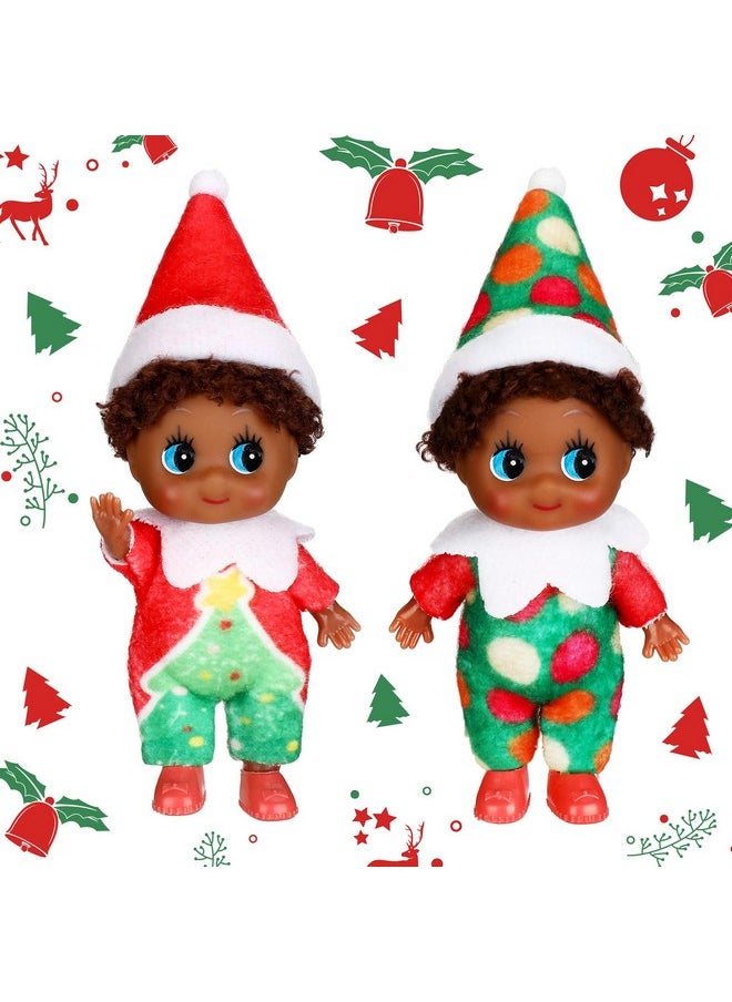 2 Pcs Christmas Elf Twins Ethnic Hispanic African American Black Elves Doll Xmas Figure Village Elf Accessories Decoration Advent Calendar Stocking Stuffer(Tree Style)