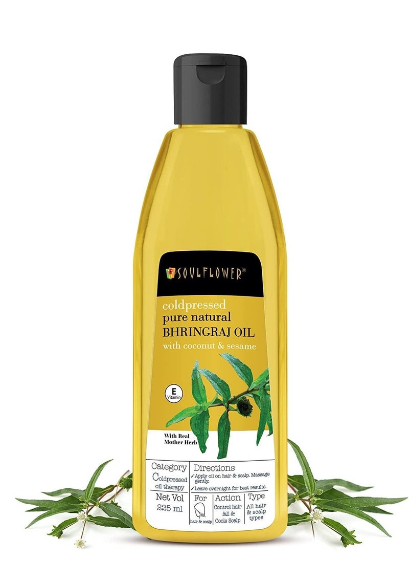 Soulflower Cold-Pressed Bhringraj Oil-Pure & Natural| Hair Growth, Strengthening & Nourishing hair roots, Anti-Dandruff, Cooling Scalp| Coconut, Sesame, Mother herb| 225ml