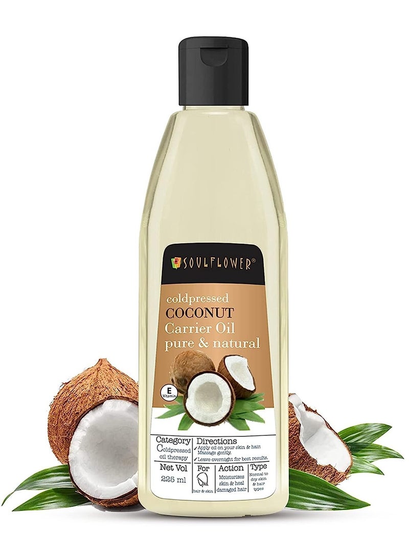 Soulflower Organic Coconut Oil Hair Growth, Long & Shiny Hair & Skin Moisturization, Face & Body Massage, Nariyal/Khopa, 100% Pure, Natural & Cold Pressed, No Mineral Oil & Preservatives, 225ml