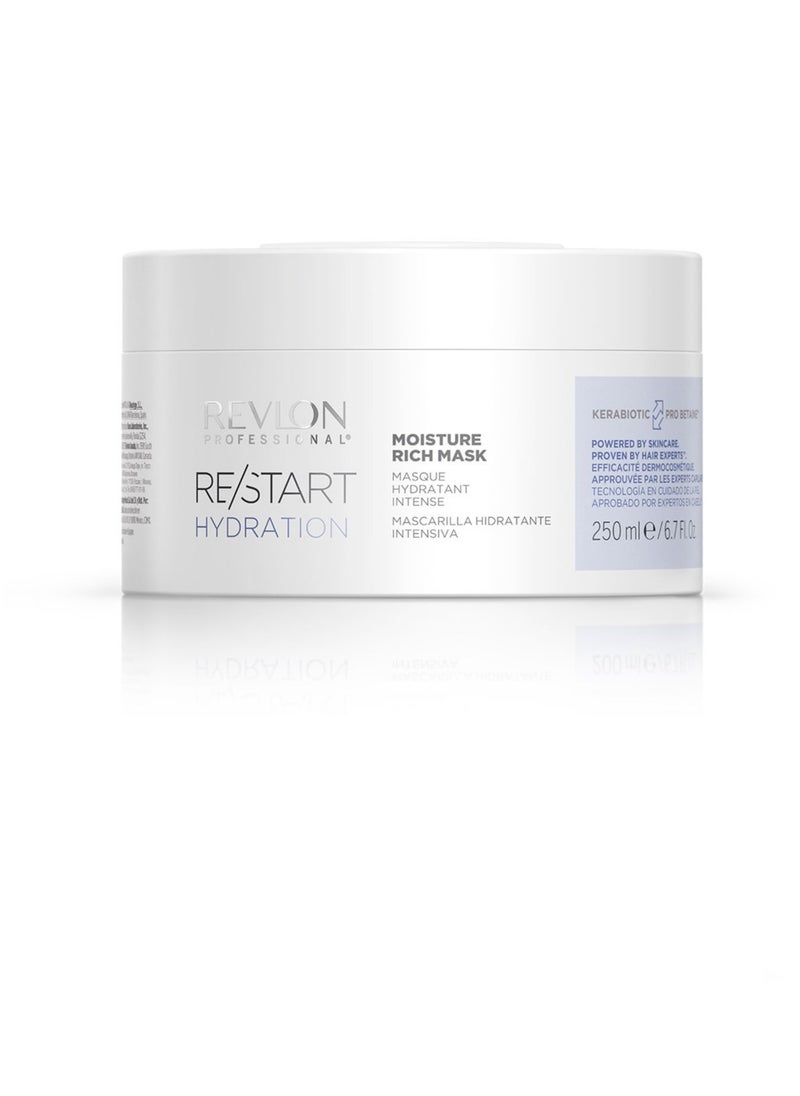 Revlon Professional RE/START Hydration Moisture Rich Mask, 250ml – Moisturizing Hair Mask for Dry & Frizzy Hair, Long-Lasting Care, Regenerating Treatment for Smooth & Healthy Hair